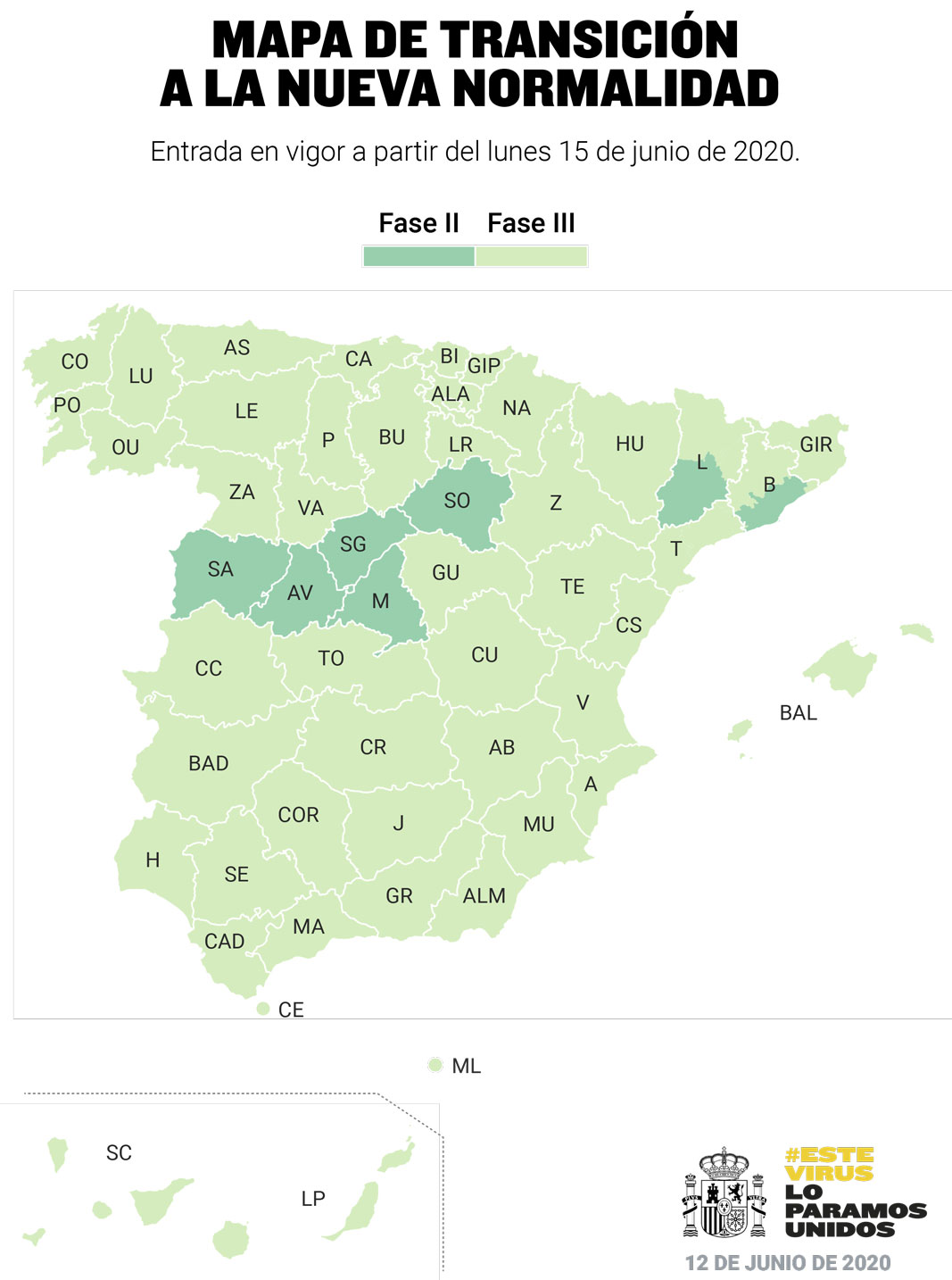 Infografía: Tres de cada cuatro ciudadanos españoles estarán el lunes en fase 3
