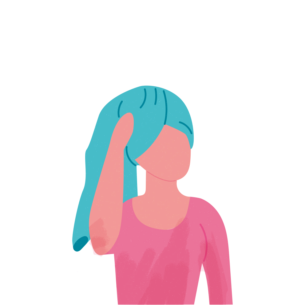 Ilustración de una mujer secándose el cabello antes de aplicar la mascarilla K18