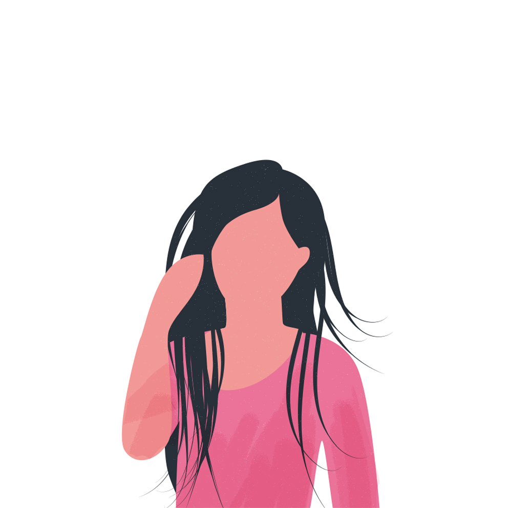 Ilustración de una mujer dividiendo el cabello para aplicar la mascarilla K18