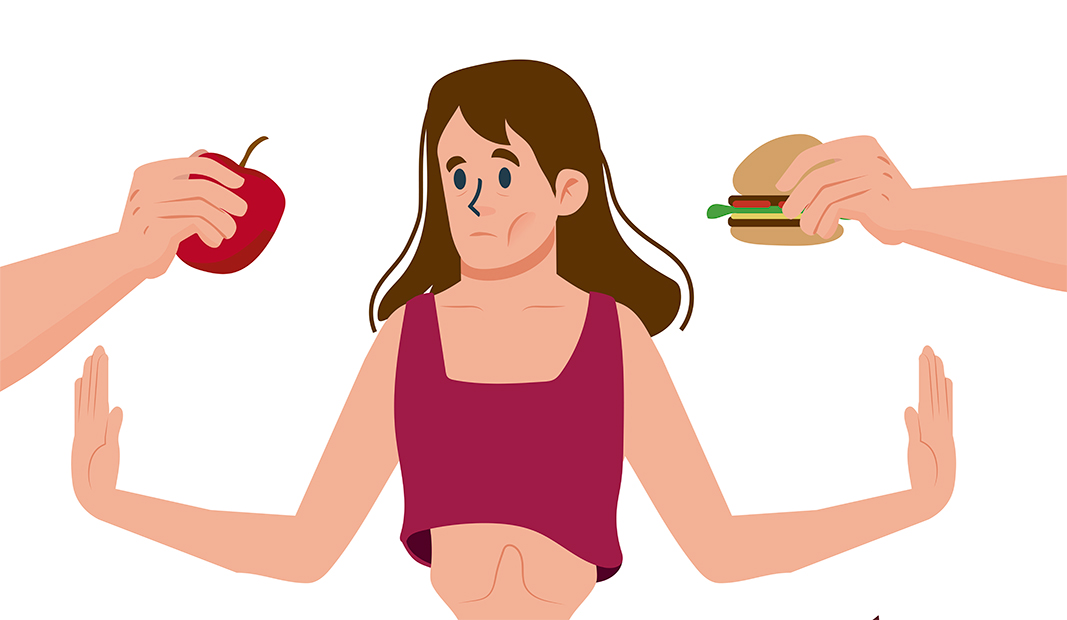 Ilustración de riesgos de comer 1 alimento Ilustración de riesgos de comer 1 alimento