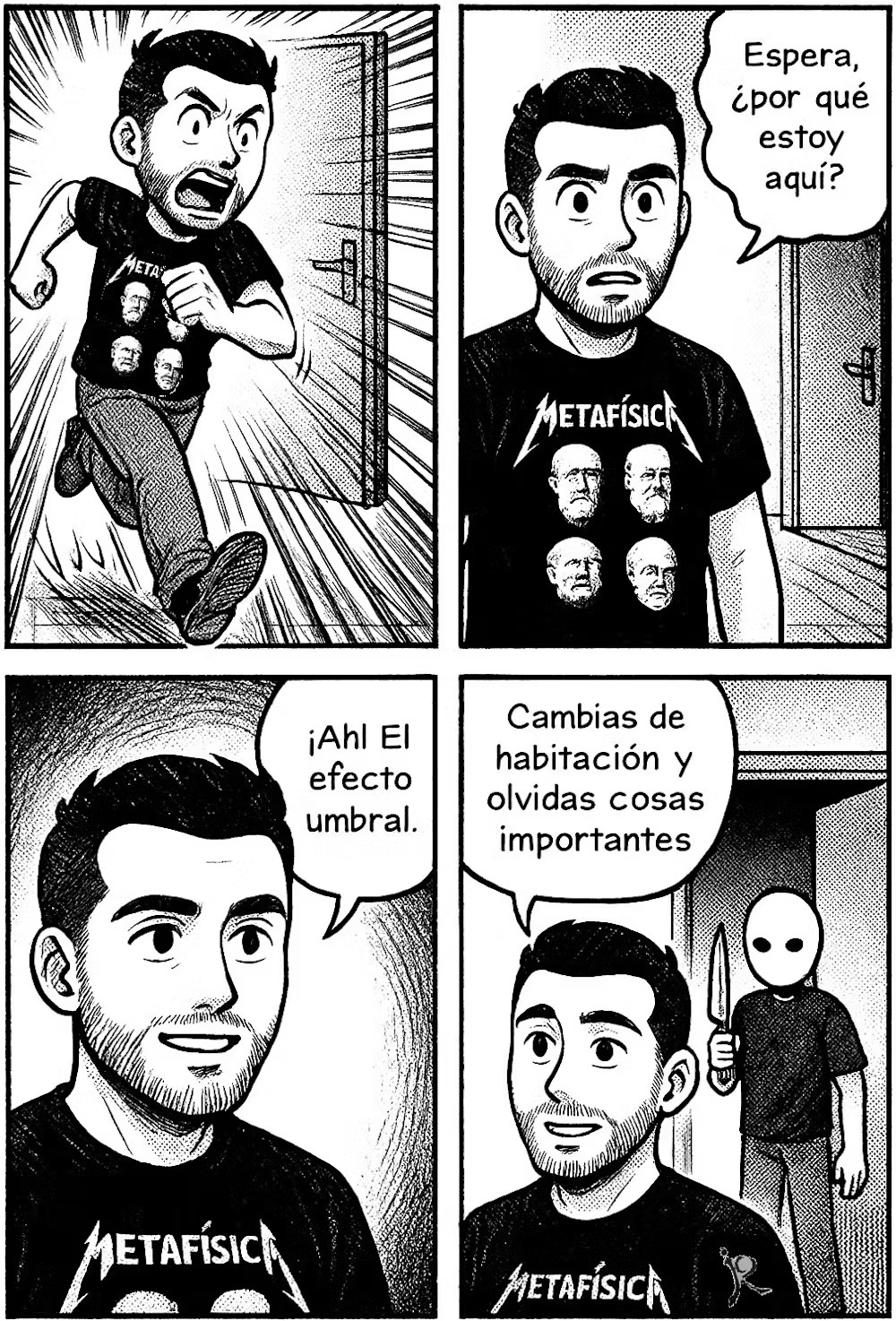 Efecto umbral explicado con humor en viñetas Viñeta de cómic explicativa de el efecto umbral