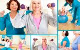 Dos mujeres mayores realizan diversos ejercicios en el gimnasio
