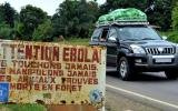 Cartel de aviso de entrar en una zona africana de riesgo de ébola