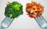 Concepto de dieta saludable y dieta perjudicial
