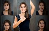 Mujer con diferentes gestos faciales que expresan distintas emociones