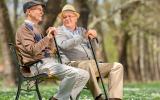 Dos señores mayores hablando sentados en el parque