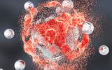 Ilustración 3d de nanopartículas destruyendo un tumor cancerígeno