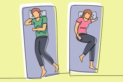 Ilustración de una pareja durmiendo separada