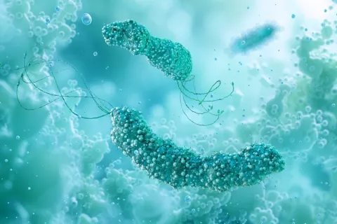 Bacteria Helicobacter pylori al microscopio Vista microscópica de la bacteria Helicobacter pylori