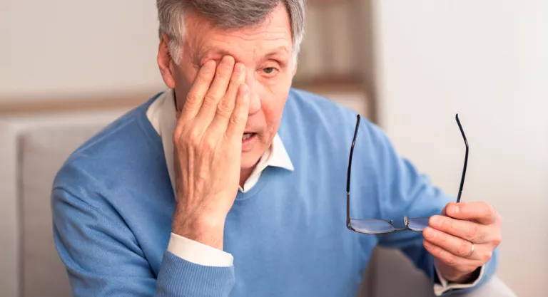 Hombre con problemas de visión por glaucoma