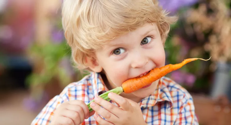 Niño comiendo una zanahoria