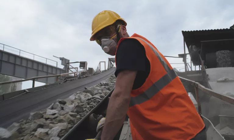 Worker with protection mask