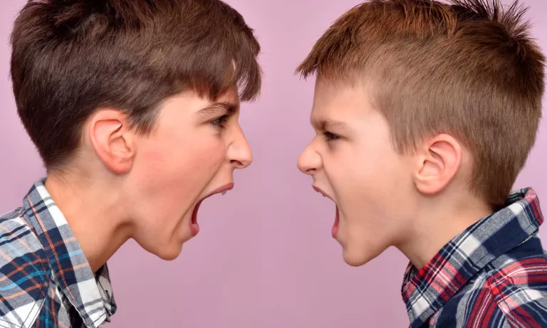 Dos hermanos chillándose a la cara