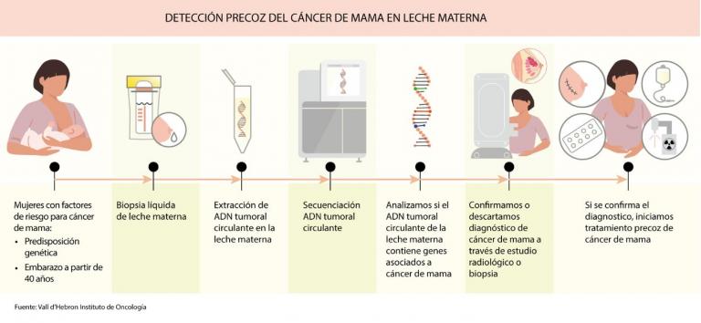 Ilustración explicativa de la detección precoz del cáncer de mama en leche materna