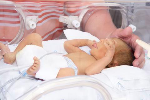 Bebé recién nacido en la incubadora