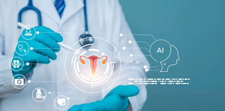 Médico utiliza una pantalla creada por IA en la que aparece un aparato reproductor femenino