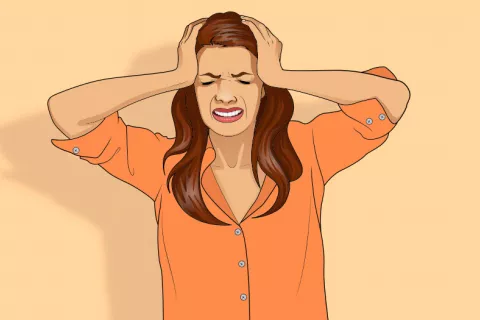 La UE aprueba el fármaco Ajovy para prevenir episodios de migraña Ilustración de una mujer con un fuerte episodio de migraña