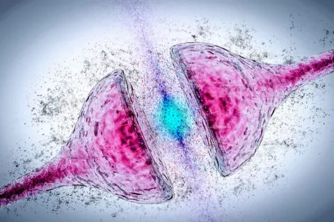 Ilustración sinapsis neuronal en el alzhéimer Sinapsis neuronal en un enfermo de alzhéimer