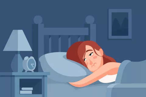 La mitad de los españoles no descansa bien Ilustración de mujer con problemas para dormir