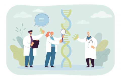 Ilustración de médicos descubriendo una enfermedad rara genética