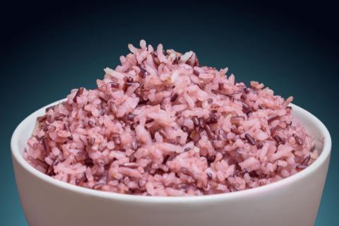 They create a new pink hybrid food by growing meat on rice grains