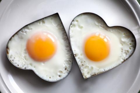 Eggs cooked in heart-shaped molds