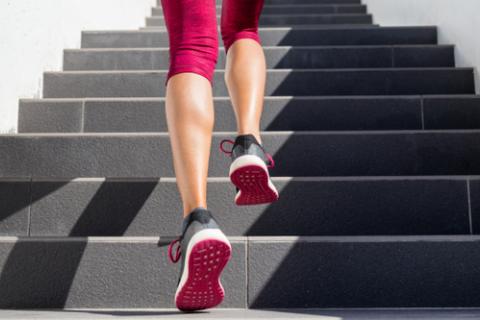 Woman legs climbing stairs