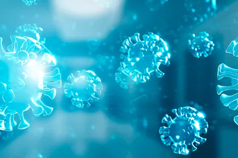 Coronavirus afectando al cerebro Coronavirus SARS CoV-2 flotando al microscopio