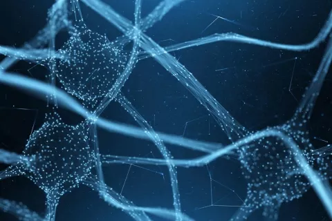 Red de neuronas cerebrales sobre un fondo azul