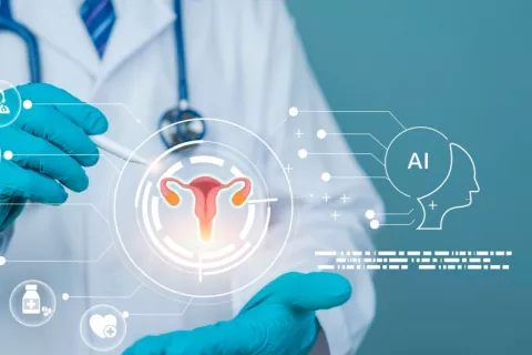 Aparato reproductor femenino en pantalla generada por IA Médico utiliza una pantalla creada por IA en la que aparece un aparato reproductor femenino