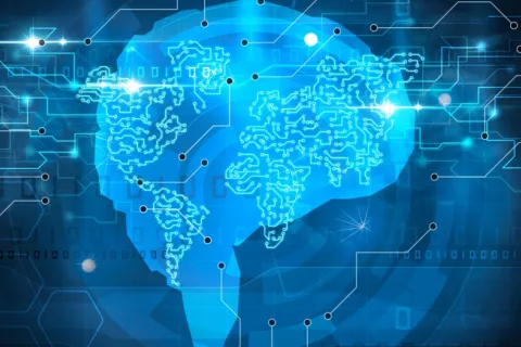 Ilustración que simula mapa del cerebro en tonos azules