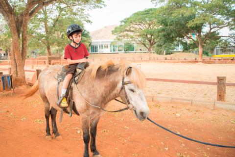 Niño discapacitado montando a caballo