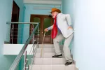 Causas y epidemiología de la enfermedad de Paget Un hombre mayor sube con dificultad las escaleras apoyado en un bastón