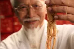 Anciano chino sosteniendo una raíz de ginseng Beneficios y propiedades del ginseng