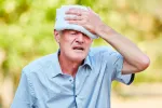 La salud cardiovascular se puede resentir en caso de deshidratación Un hombre mayor acalorado se seca el sudor de la frente