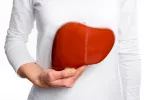 Nueva terapia para la enfermedad de hígado graso no alcohólico Hombre sujeta una figura de un hígado