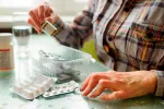 El fármaco experimental filgotinib alivia la artritis reumatoide Hombre mayor con problemas de artritis reumatoide medicándose