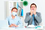 personas trabajando en una oficina con síntomas de coronavirus