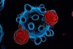 Células T atacando al virus Covid-19 lustración 3d de células del sistema inmunitario T que atacan al covid-19