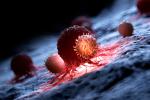 Ilustración de glóbulos blancos atacando una célula cancerosa