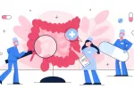 Avatar tumoral para tratar el cáncer de colon Ilustración de un colon recibiendo tratamientos médicos
