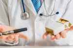 Los e-cigarrillos sí ayudarían a dejar de fumar, según un estudio Un médico mostrando una caja de cigarros y un e-cigarro