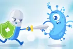 Crean un antibiótico súper asesino para matar bacterias multirresistentes Ilustración de un antibiótico combatiendo con una bacteria