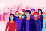 Expertos señalan a la influenza como protagonista de la próxima pandemia Ilustración de un grupo de personas con mascarillas