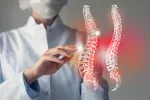 Nuevo avance en el tratamiento de lesiones de médula con luz infrarroja Doctor señalando una imágen 3D de una columna vertebral humana