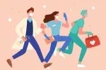 Nueva especialidad de Medicina de Urgencias y Emergencias Ilustración de médicos corriendo a atender una urgencia