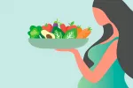 Una dieta saludable durante el embarazo reduce la probabilidad de autismo Ilustración de una mujer embarazada con una ensalada