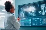 Las enfermedades neurológicas afectan a casi la mitad de la población Neuróloga analiza imágenes de resonancias del cerebro de pacientes