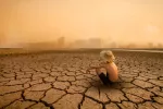 La contaminación y el calor disparan los casos de ictus tanto como el tabaco Un joven sentado en un campo seco mirando una ciudad contaminada