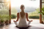 Practicar mindfulness es tan efectivo para combatir la ansiedad como los fármacos Mujer practica mindfulness sentada frente a una ventana abierta